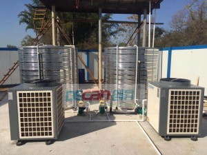 达濠市政建设有限公司两台5P工程机配4吨水箱空气能热水工程